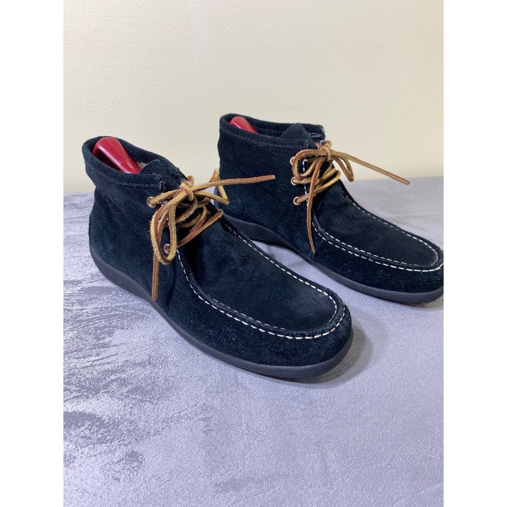 Lands End Womens Black Suede Moc Toe Chukka Ankle Boots 8.5 B 175256